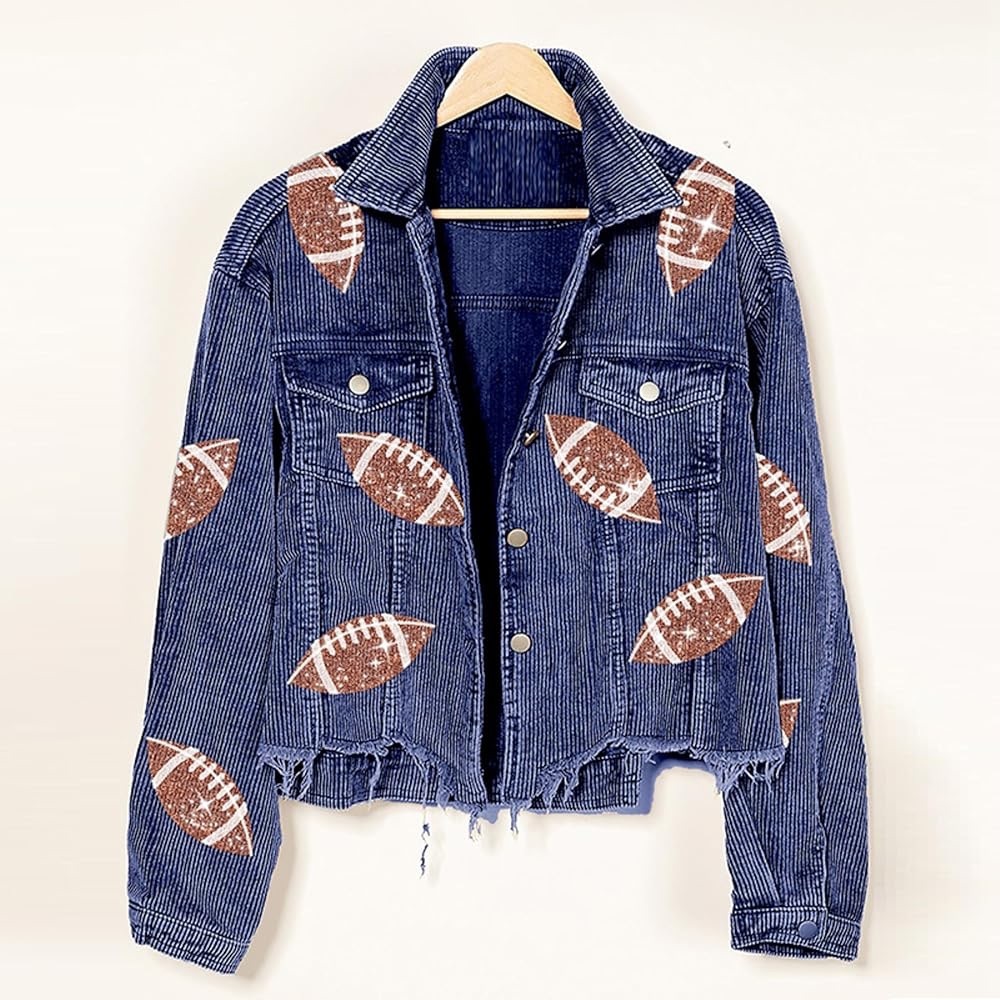 Blue  corduroy Jacket with Football Print